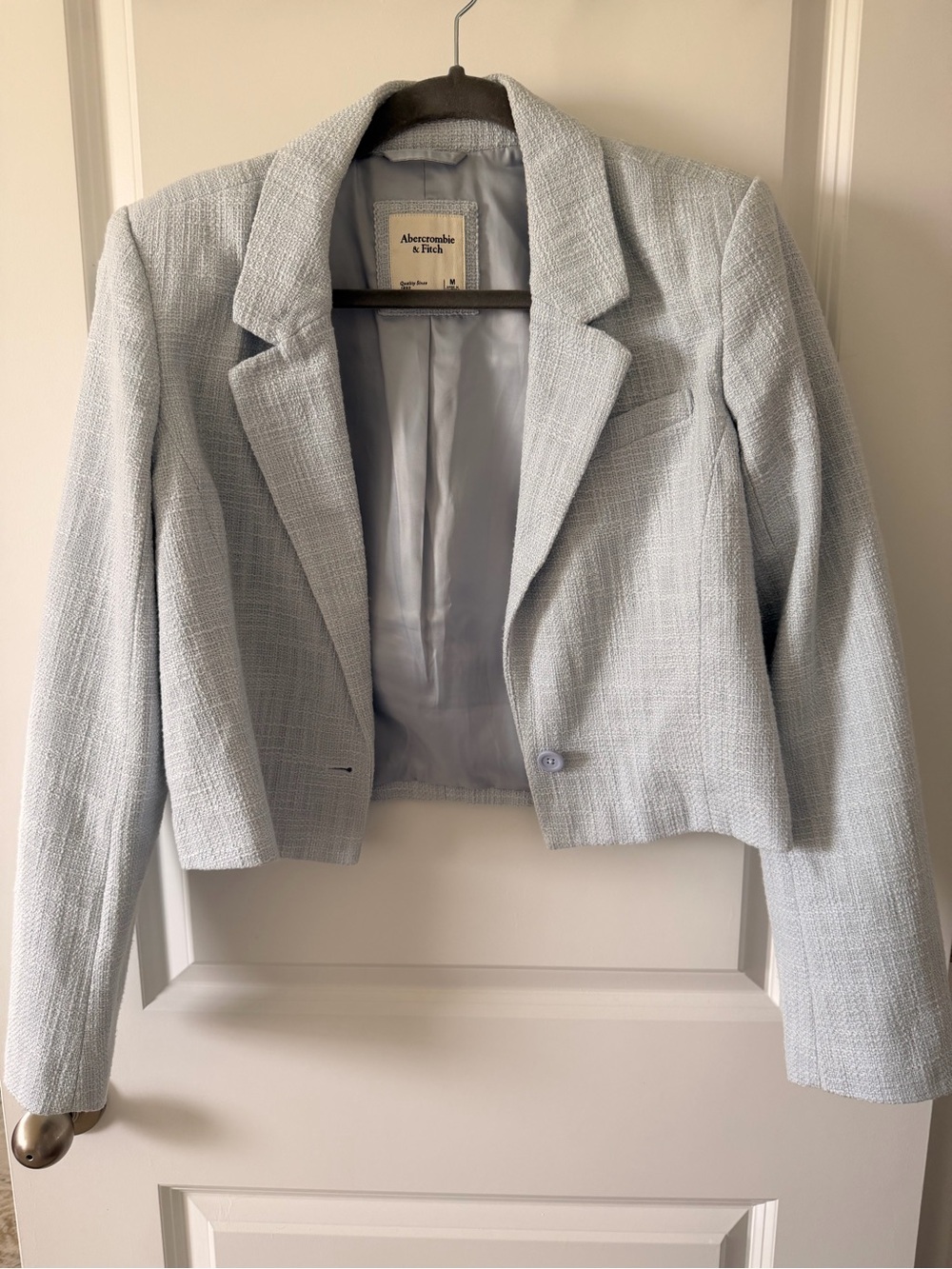 Abercrombie & Fitch Pale Blue Cropped Tweed Blazer